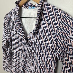 J. McLaughlin‎ Women's XS Durham Ruffle Neck 3/4 Sleeve Catalina Cloth Knit Top